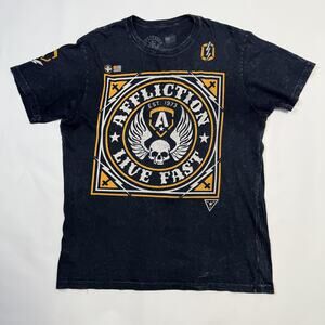 Affliction Shirt Mens Extra Large Black Live Fast Graphic Mineral Wash Tee Skull
